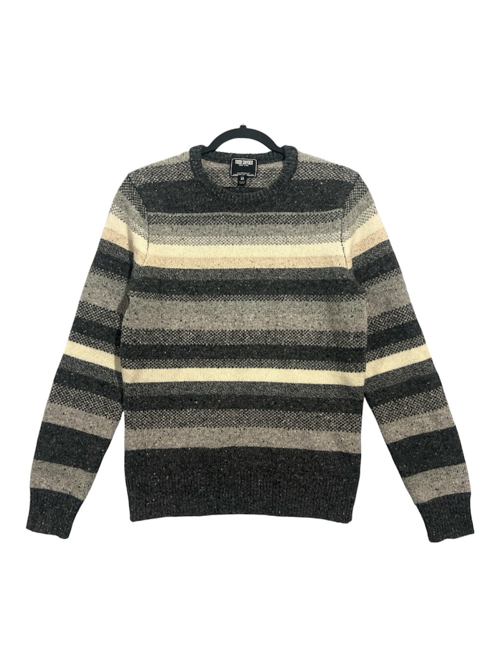 Todd Snyder Sweater Men's XS Gray Striped Crewneck Lambswool Nylon Knit